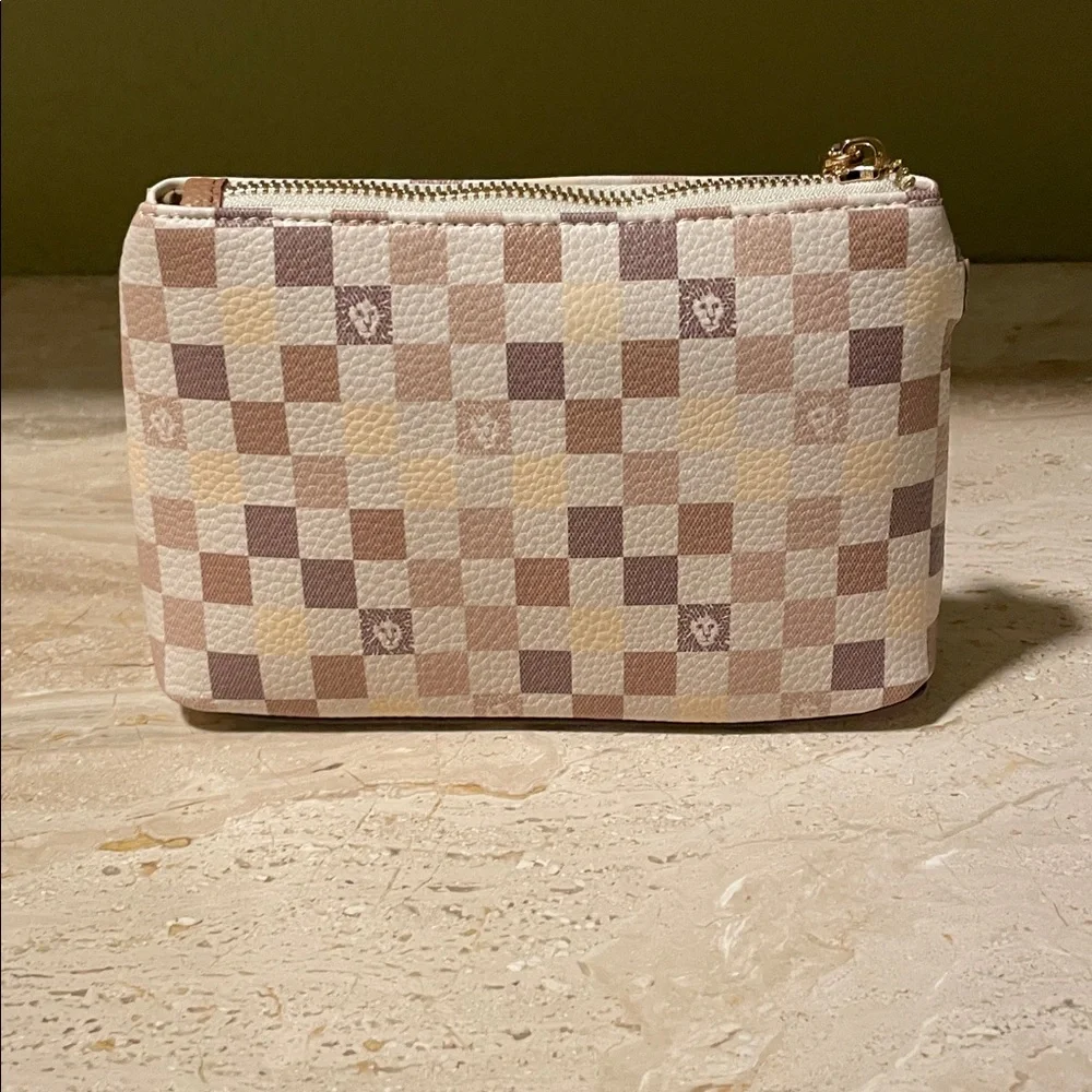 Anne Klein Checkered Beige and Brown Makeup Bag